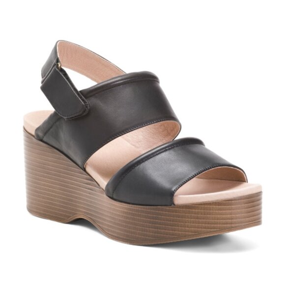 NEW NATIONAL COMFORT Alisa Leather Wedge Comfort Sandal black 261mn - Picture 1 of 2